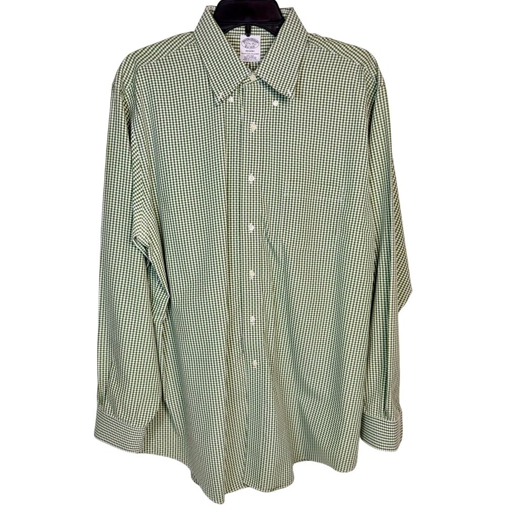 Brooks Brothers Green and White Regent Gingham Plaid Button Down, 17.5 35 XL